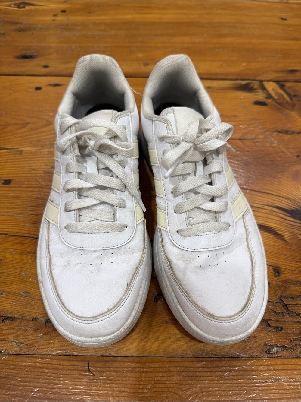 adidas White Sneakers with Cream Stripes Size 8.5